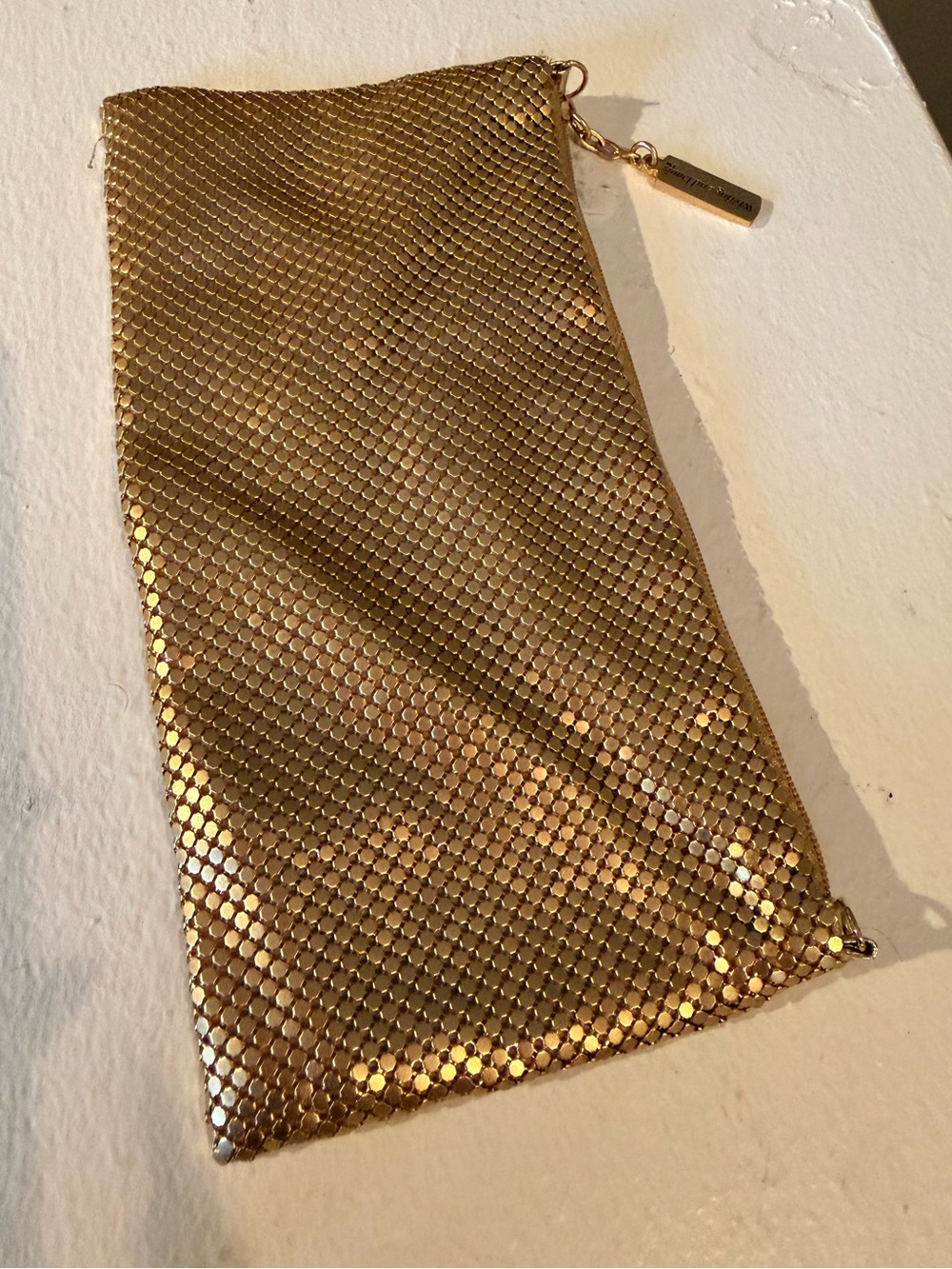 Vintage Whiting & Davis Gold Chainmail Metal Mesh Zip Clutch Retro Glam